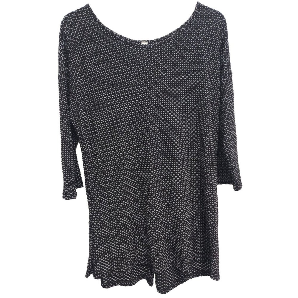 Cubism Lagenlook Tunic Top Womens Large Black White Textured Back Button Casual